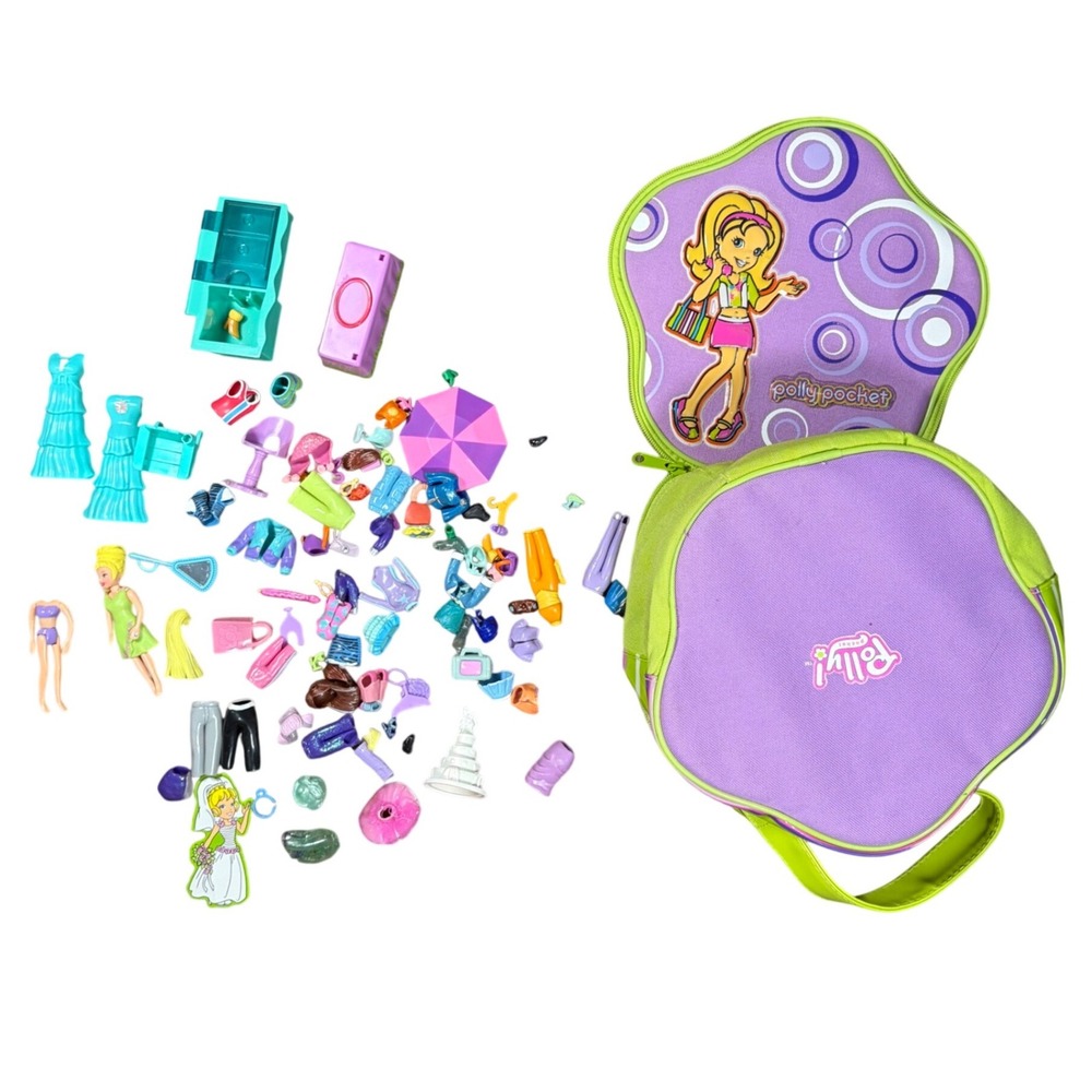 Vintage 2004 Polly Pocket Carrying Case‎ Lot Dolls Clothes Accessories Tara Toy